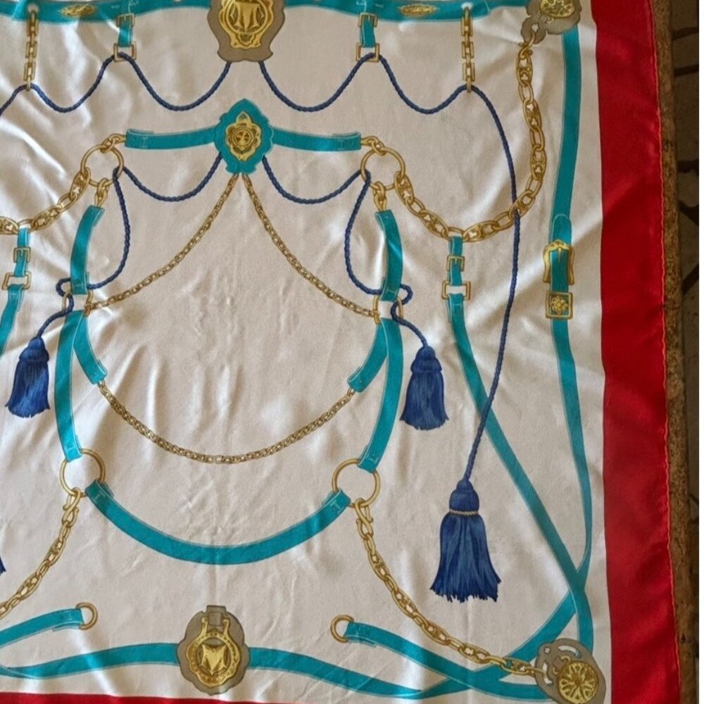 Vintage Celine Paris Equestrian Motif Silk Scarf, ~ 34 x 34 - Picture 3 of 16